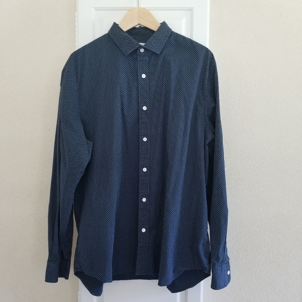 Old Navy Blue Polka Dot Regular Fit Button Down Shirt size XL